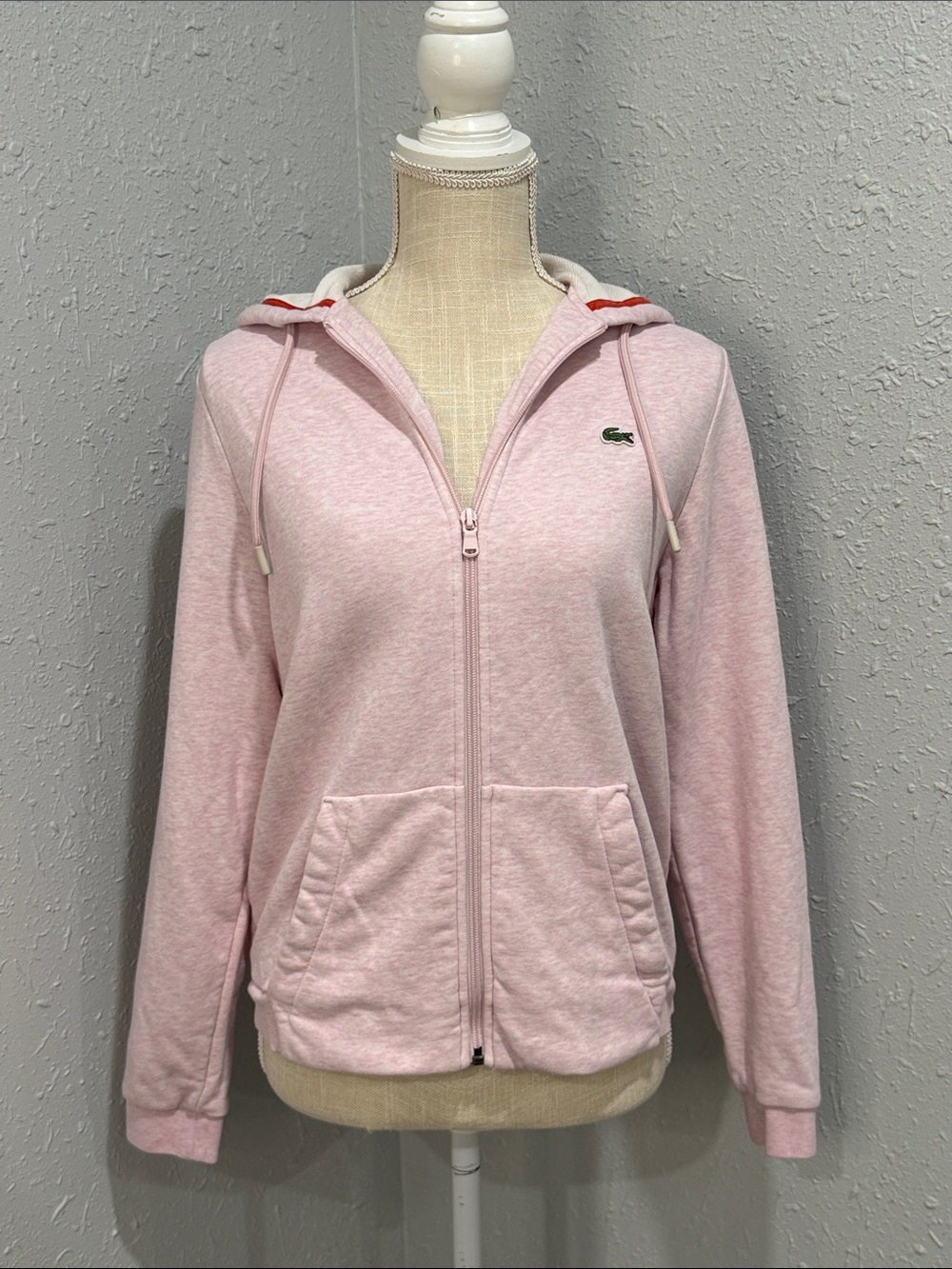 Lacoste Heather Pink Women's Sport Tennis Zippered Fleece Hoodie Size 38 Preppy